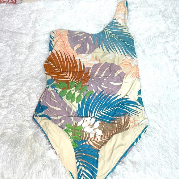 Jantzen One Shoulder Swimsuit Tropical Flowes - Picture 1 of 11